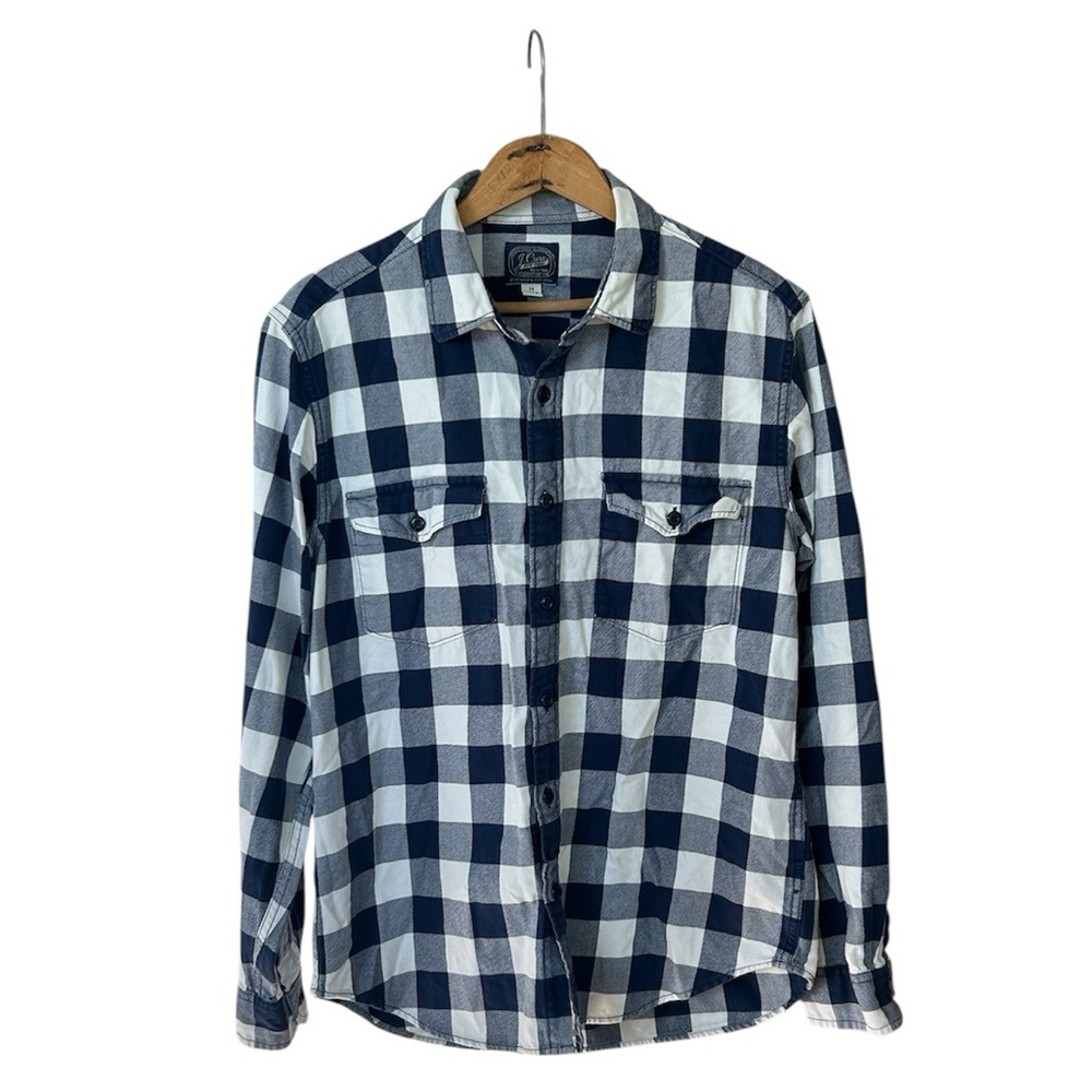 J. Crew | Men's Navy/White Large Gingham Check Button Down Shirt w/pockets sz M